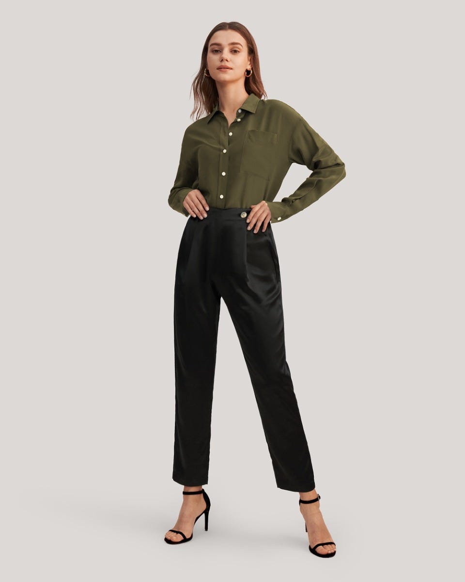 Frauen elegante elastische Taille Seidenhose