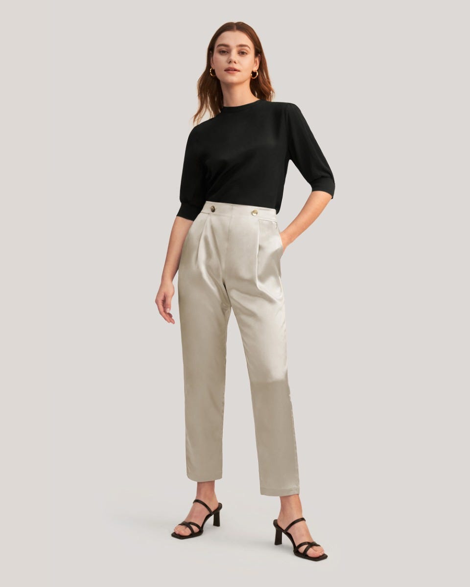 Frauen elegante elastische Taille Seidenhose