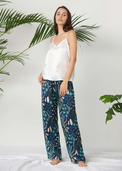 Floral Langes Seide Pyjamas Set