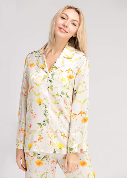 22 Momme Blüte Langer Pyjama aus Seide