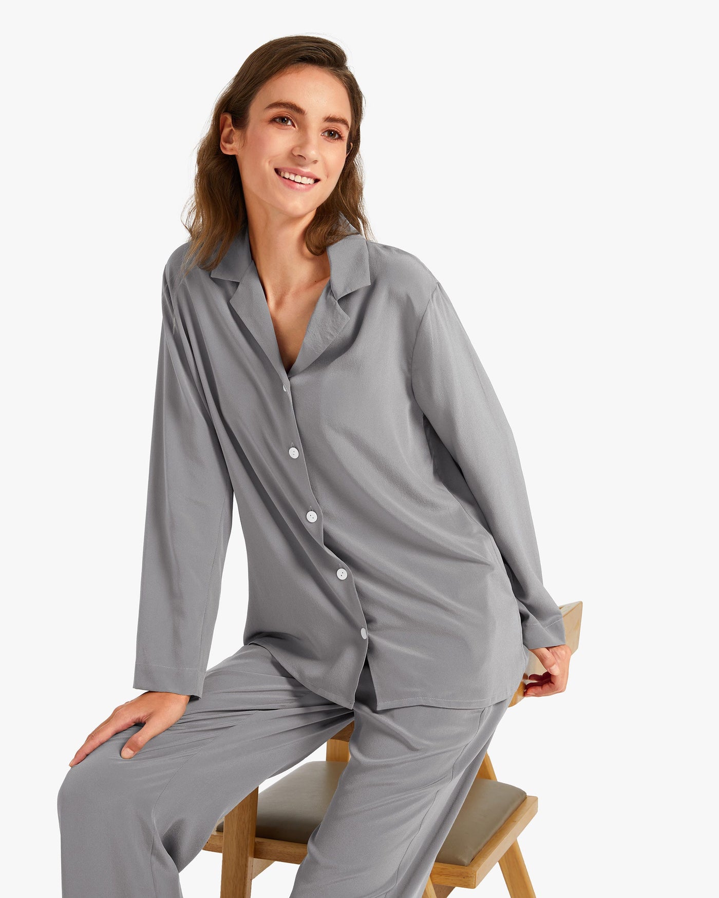 Pyjama 2Pcs Set aus reiner Seidenspitze mit Blumenbesatz – DE-SILKSILKY
